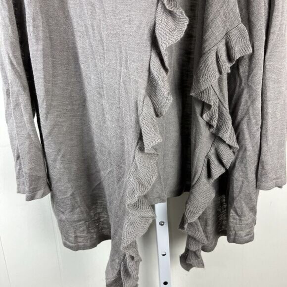 Relativity Cardigan Sweater Gray Open Front Ruffle Ramie Rayon Womens XL - Picture 3 of 5